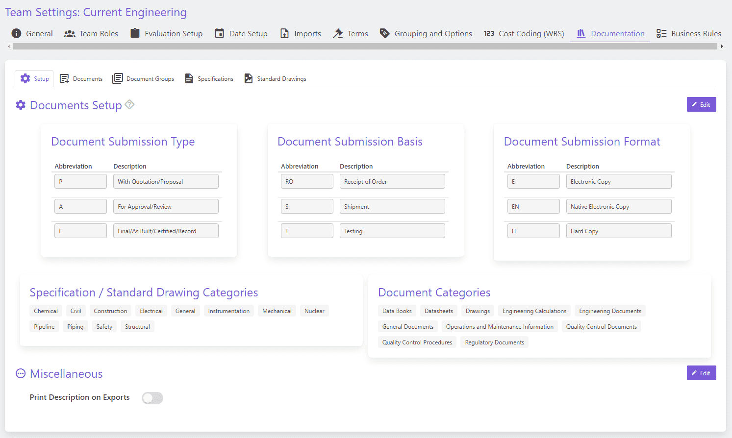 Vendor Document Requirements Management software: documents setup | Current SCM