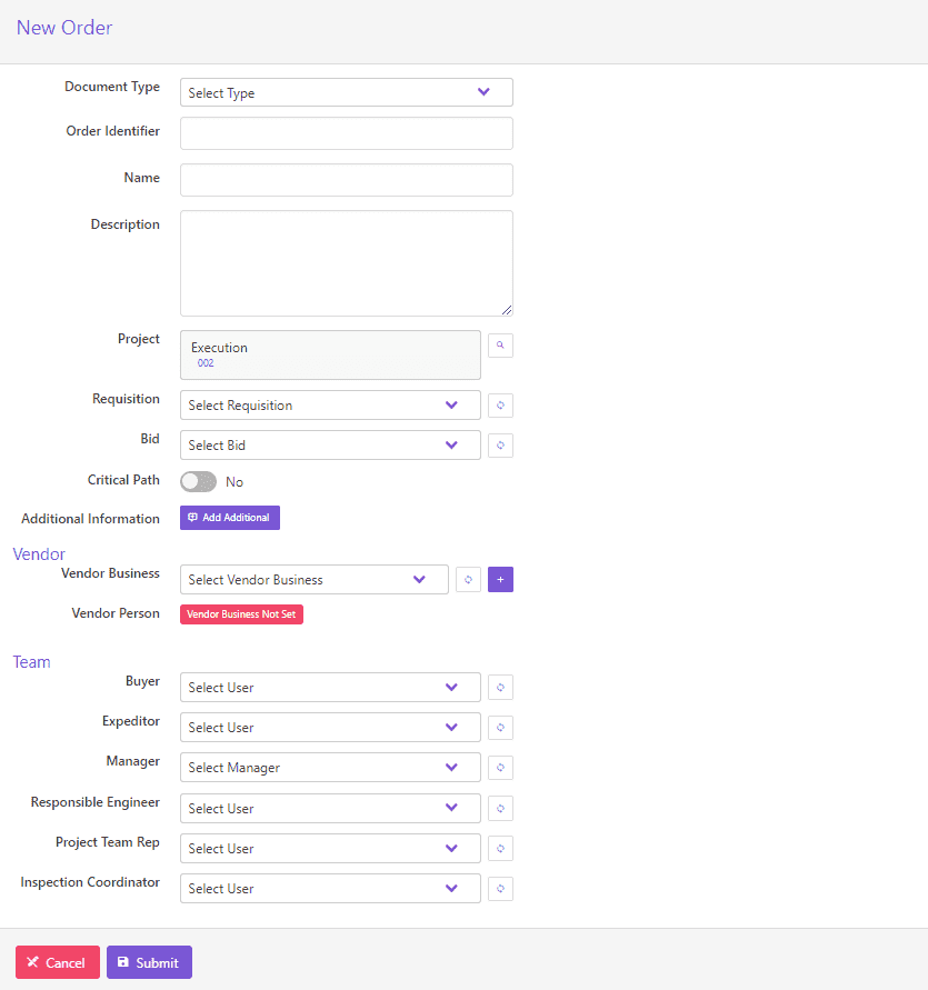 Purchase Order Management Software - Create New Order | Current SCM