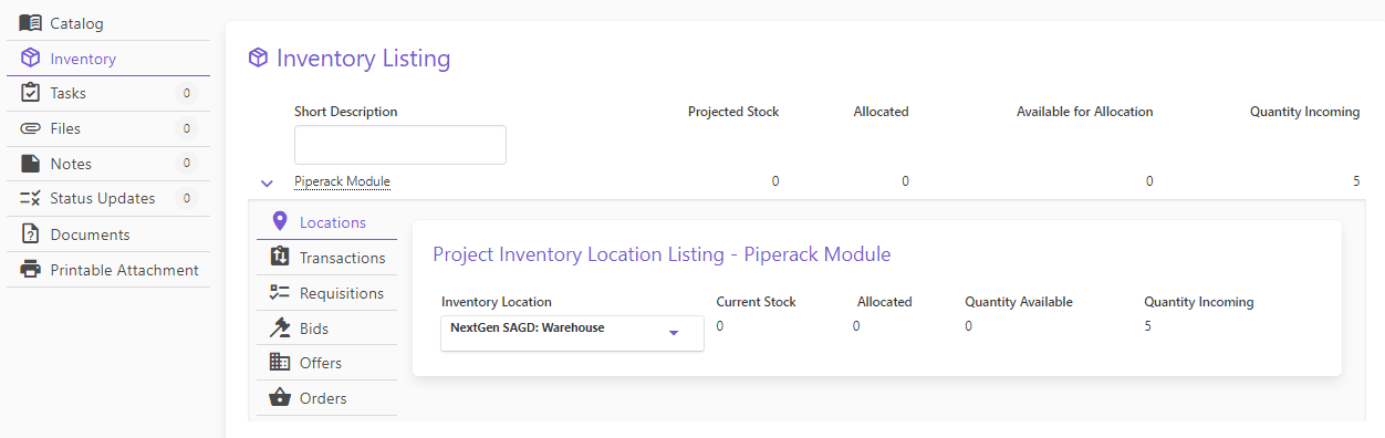 Project Inventory Management Software - Order Inline Inventory Listing | Current SCM
