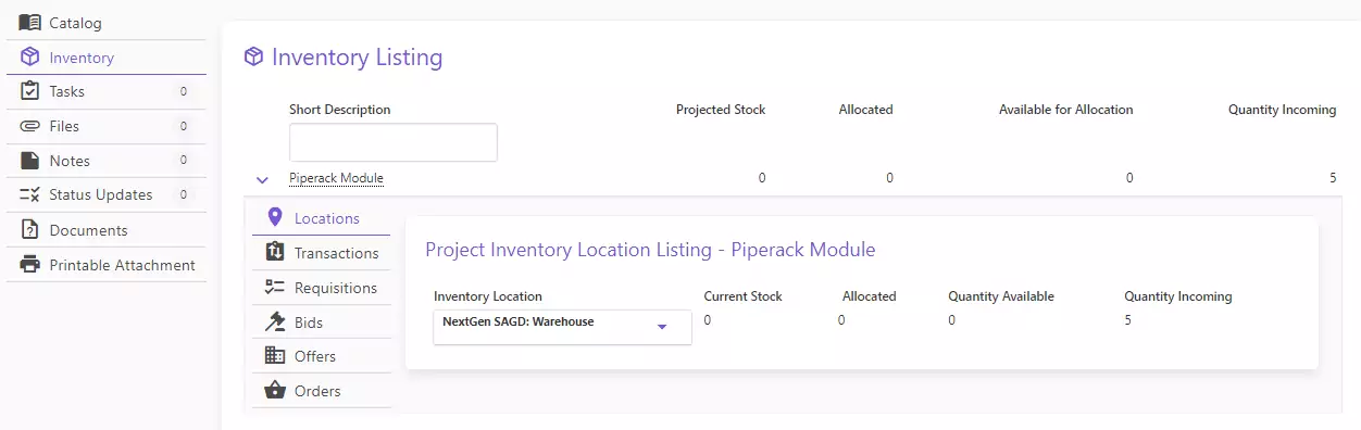 Project Inventory Management Software - Order Inline Inventory Listing | Current SCM