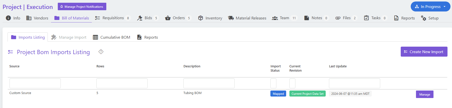 Project Procurement Software- Project BOM (Bill of Materials) | Current SCM